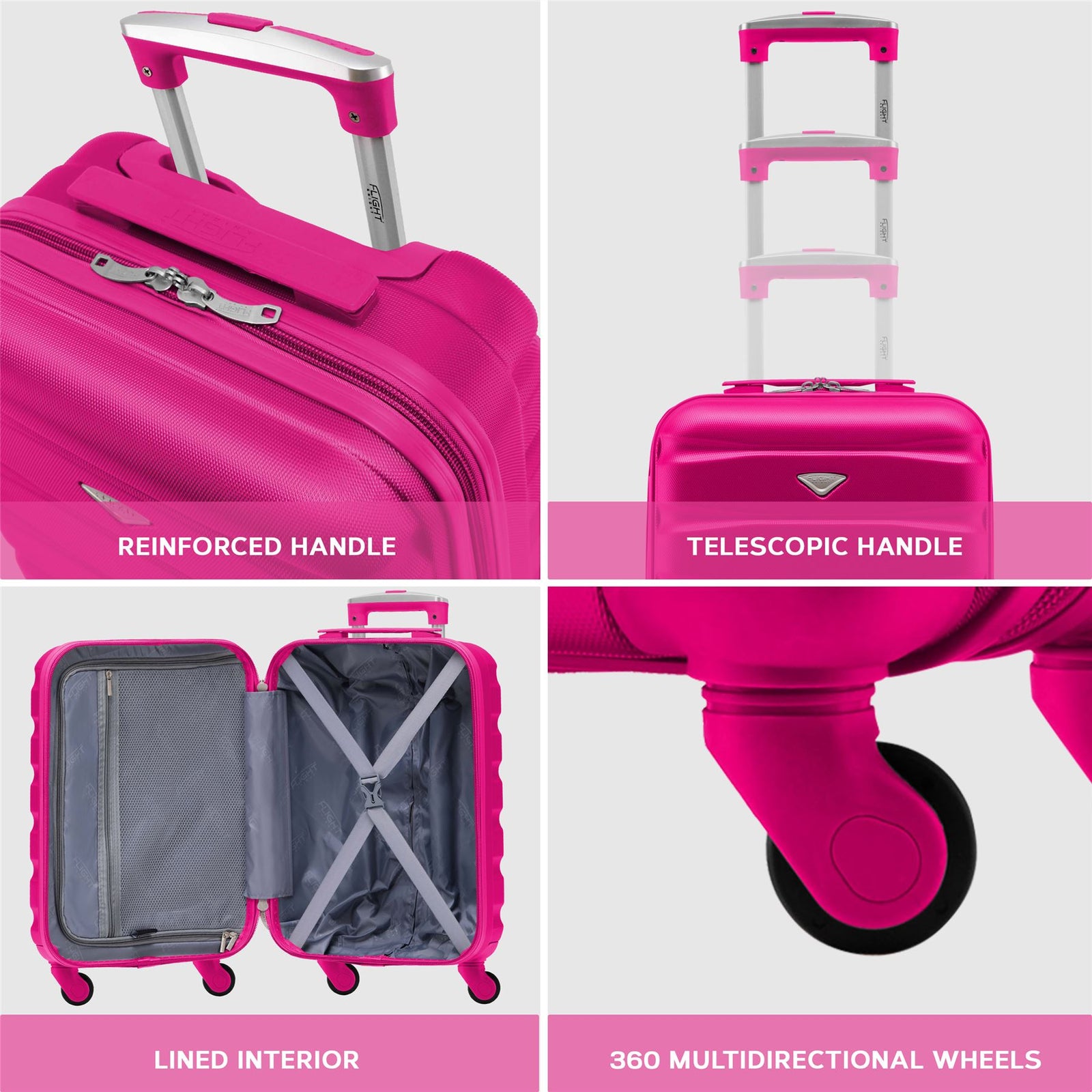55x35x20cm Cabin Carry On Suitcase Hard Shell Overhead Luggage 100+ Airlines Approved | Cabin | Pink