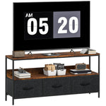 Tv Cabinet, Tv Console Unit With 3 Foldable Linen Drawers | Brown
