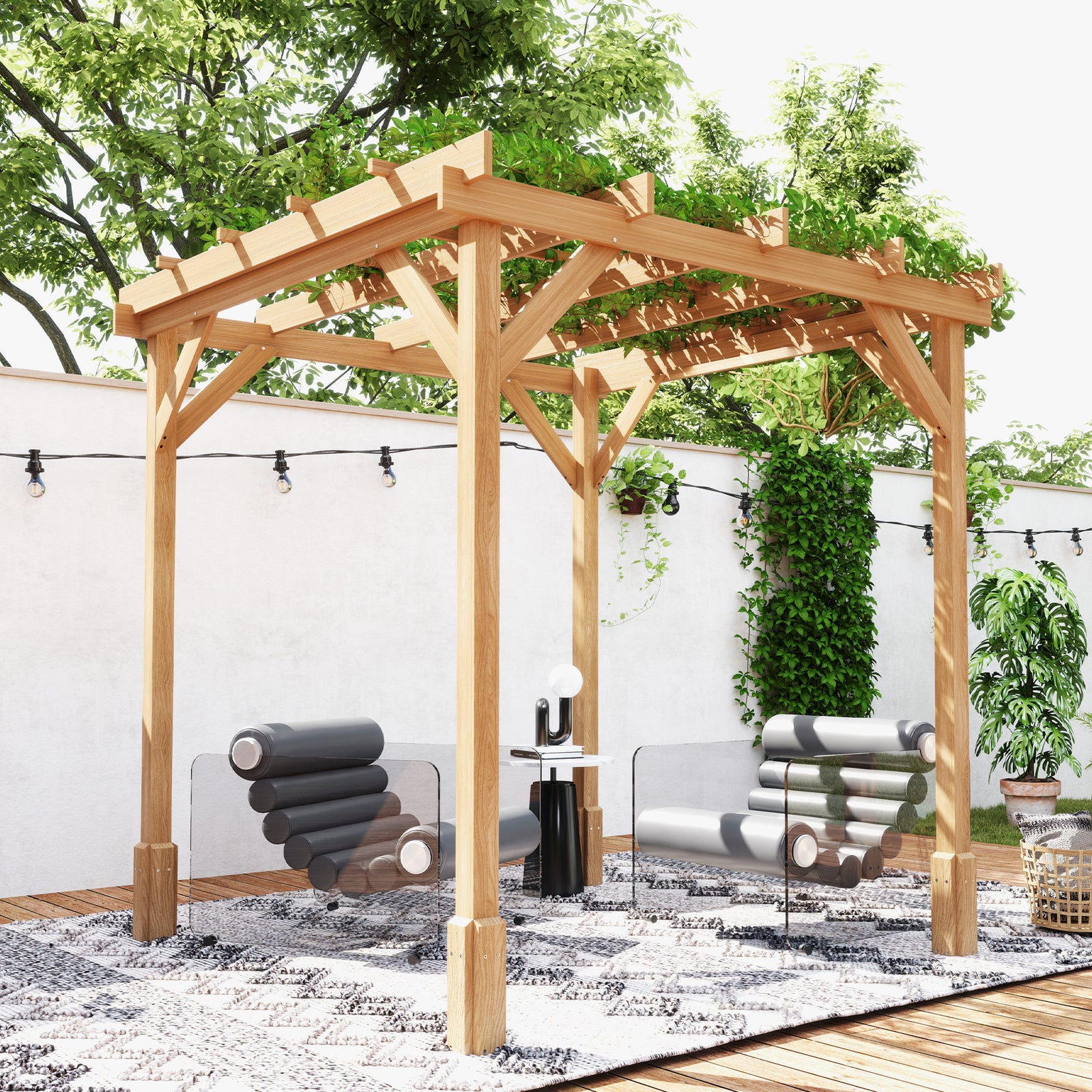 2 X 2m Wooden Pergola Kit, Garden Gazebo Shelter, Dark Brown