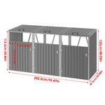 3 Bin Storage Shed – Heavy-duty Galvanized Steel Outdoor Bin Store With Lift-up Lids & Lockable Doors | Grey