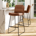 Set Of 2 Pu Leather Bar Stools – Modern Counter Chairs With Double-layer Cushion & Black Metal Legs | Brown