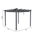 3m X 3m Aluminium Pergola With Retractable Roof,pa-coated Polyester Canopy，outdoor Garden Gazebos Water-resistant