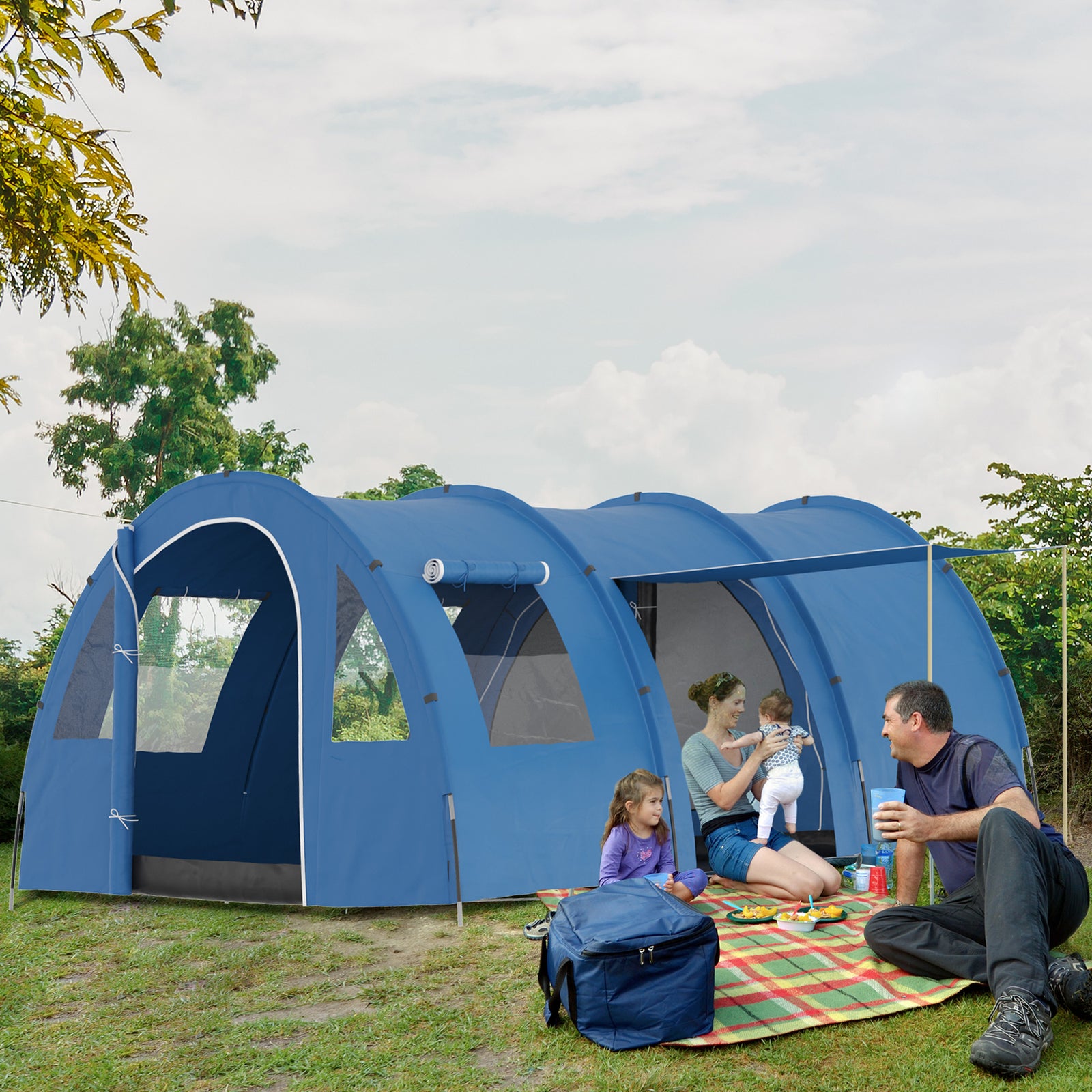 5-6 Man Family Tent Camping Tent With Two Room, Floor & Bag