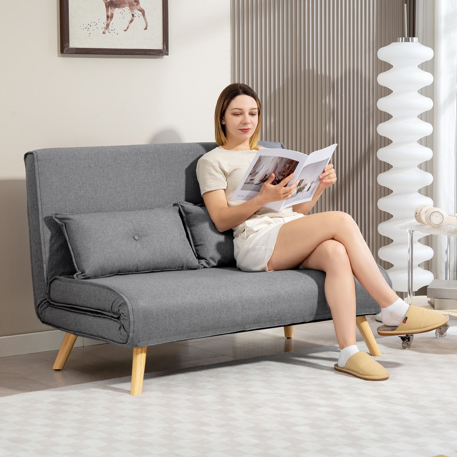 Click Clack Sofa Bed, 2 Seater Bed Settee For Living Room | Light Grey