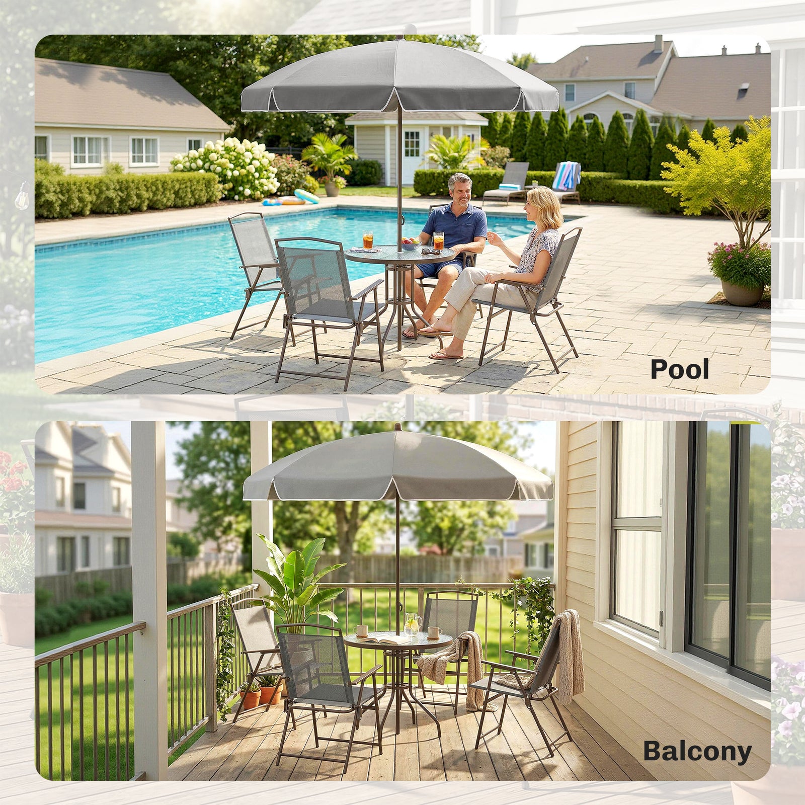 Garden Dining Set, Patio Sets With Tempered Glass Table | Grey
