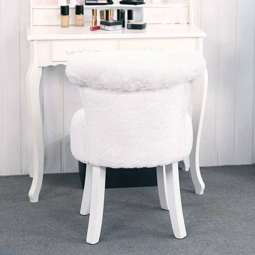 Modern Plush Upholstered Dressing Table Chair With White Legs