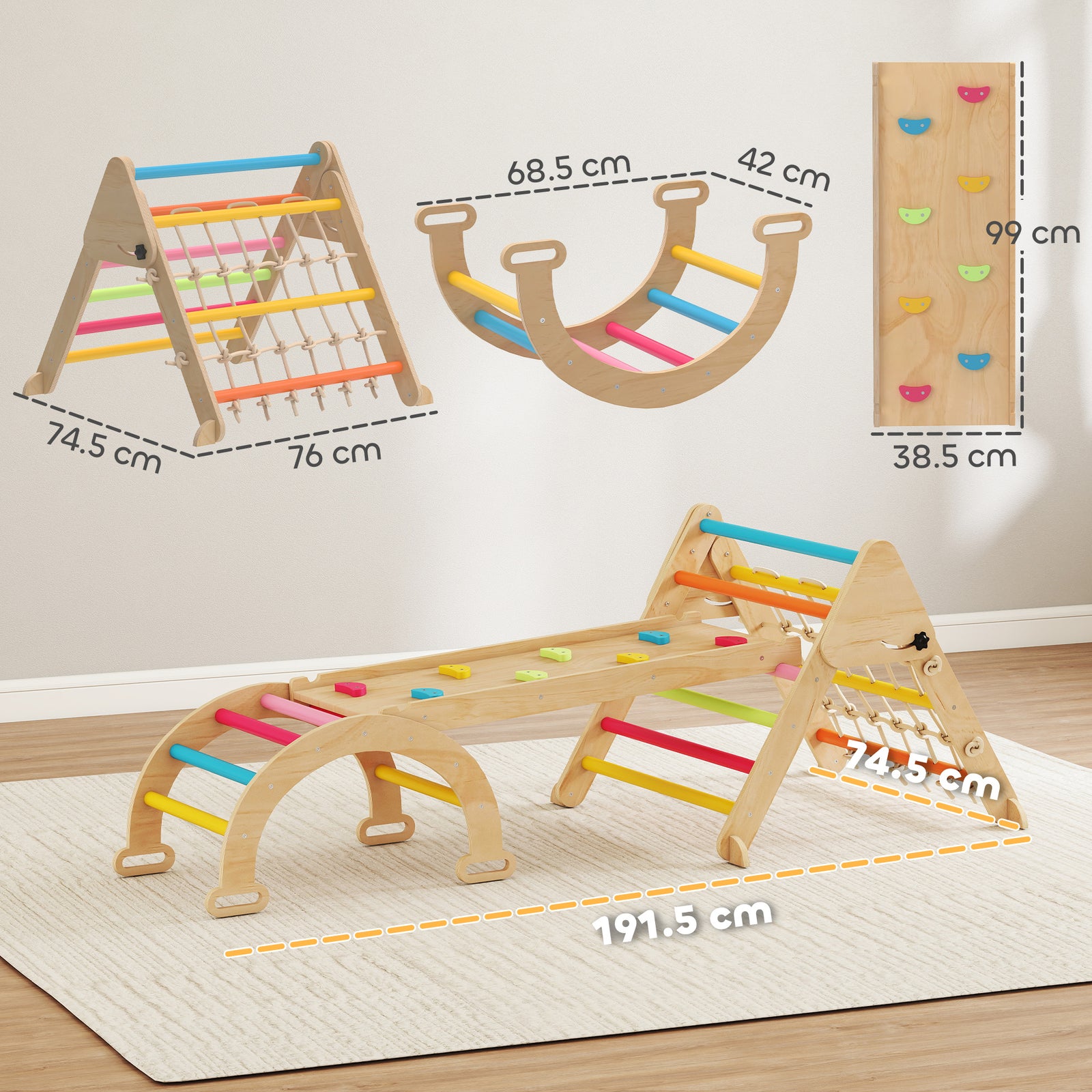 AIYAPLAY 8-in-1 Toddler Climbing Frame, Play Triangle Set, Multicolour