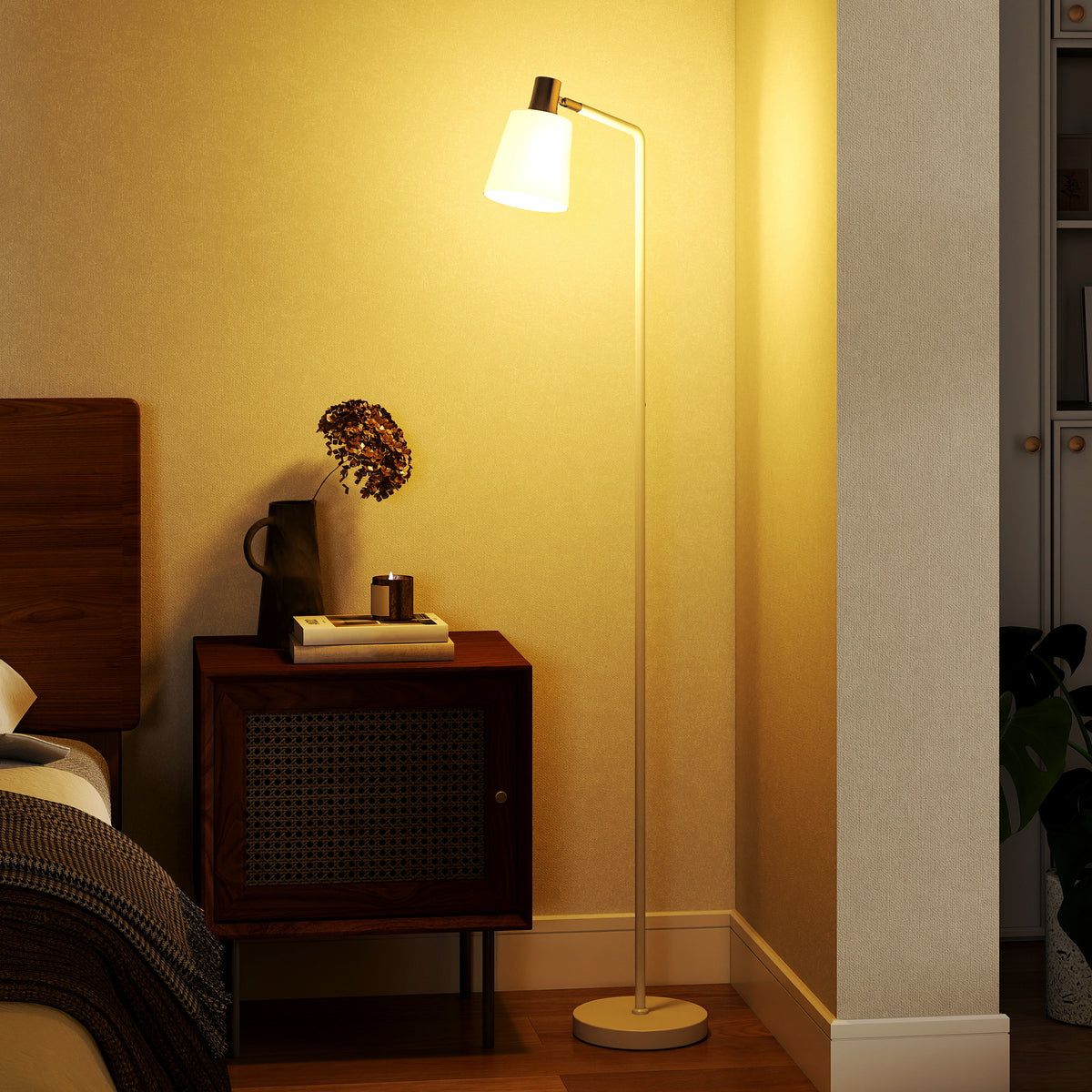 HOMCOM Standing Lamp With Rotatable Head, Modern Floor Lamp, White