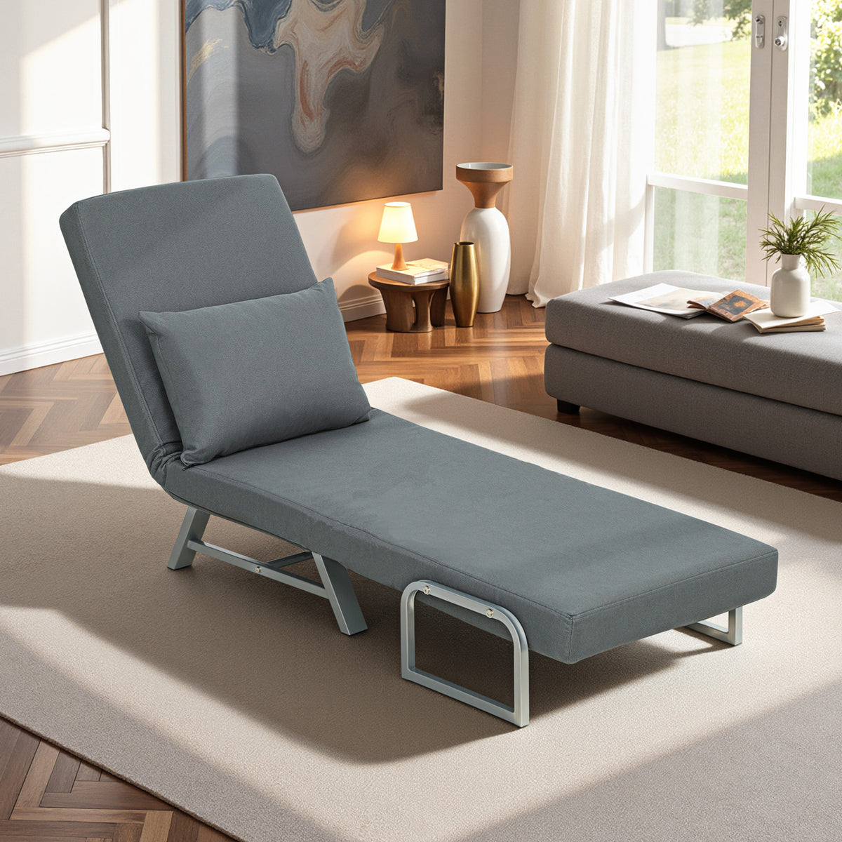 Single Sofa Bed, 3-in-1 Convertible Folding Chair Bed | Dark Grey