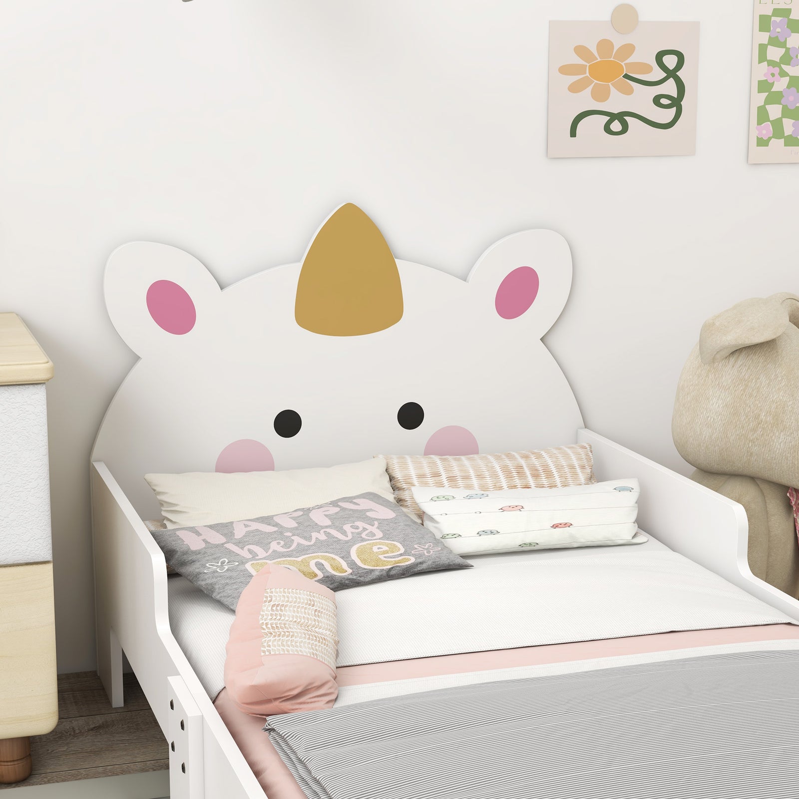 Unicorn-designed Toddler Bed Frame, For Ages 3-6 Years, 143 X 74 X 67cm - White | White