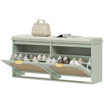 Boho Shoe Bench With Padded Seat And 2 Flip-drawers | Light Green
