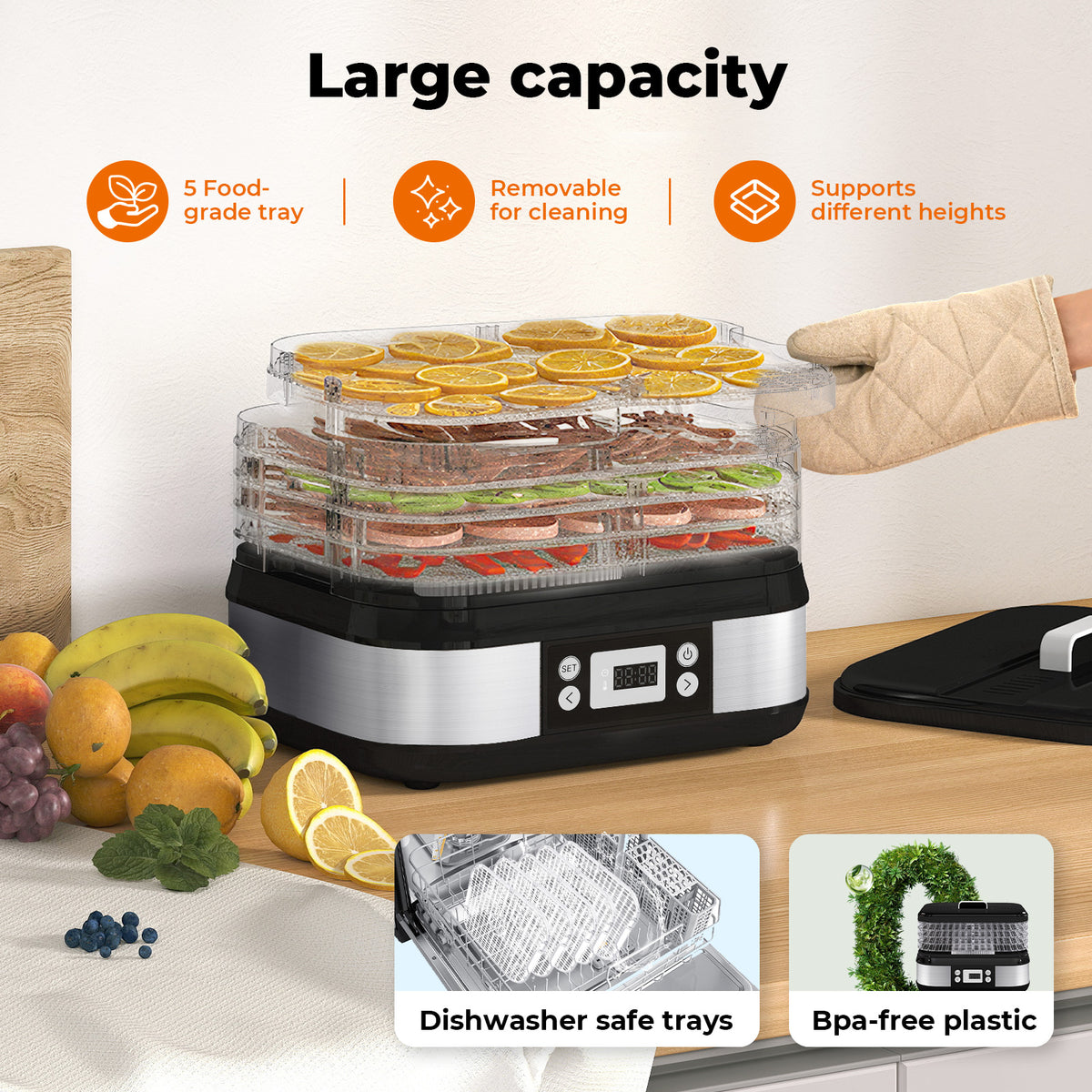 Spector Food Dehydrator 5 Tier Fruit Dryer Meat Drying Machine 450w 35-70°c Temp