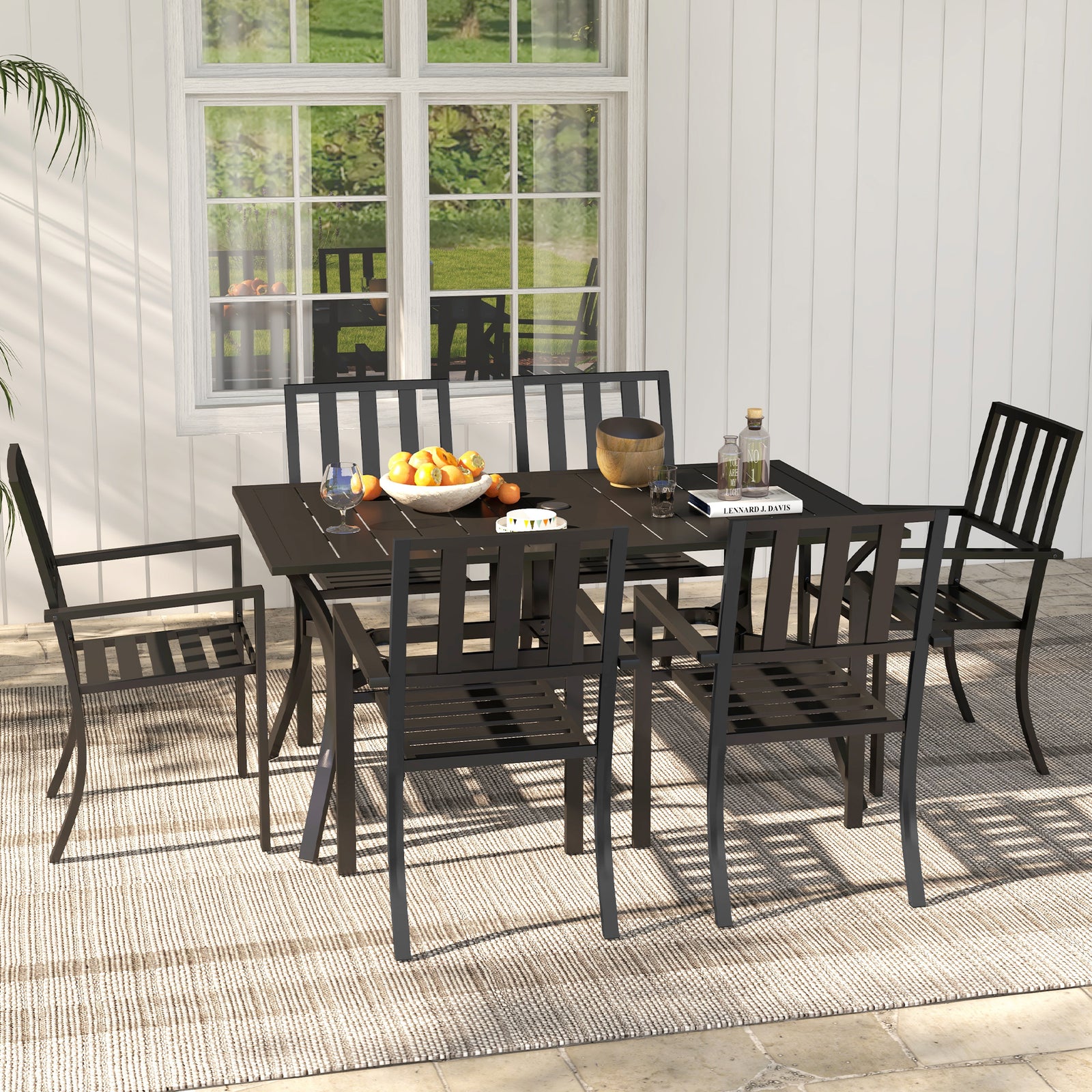 7 Pieces Patio Dining Set W/ Umbrella Hole