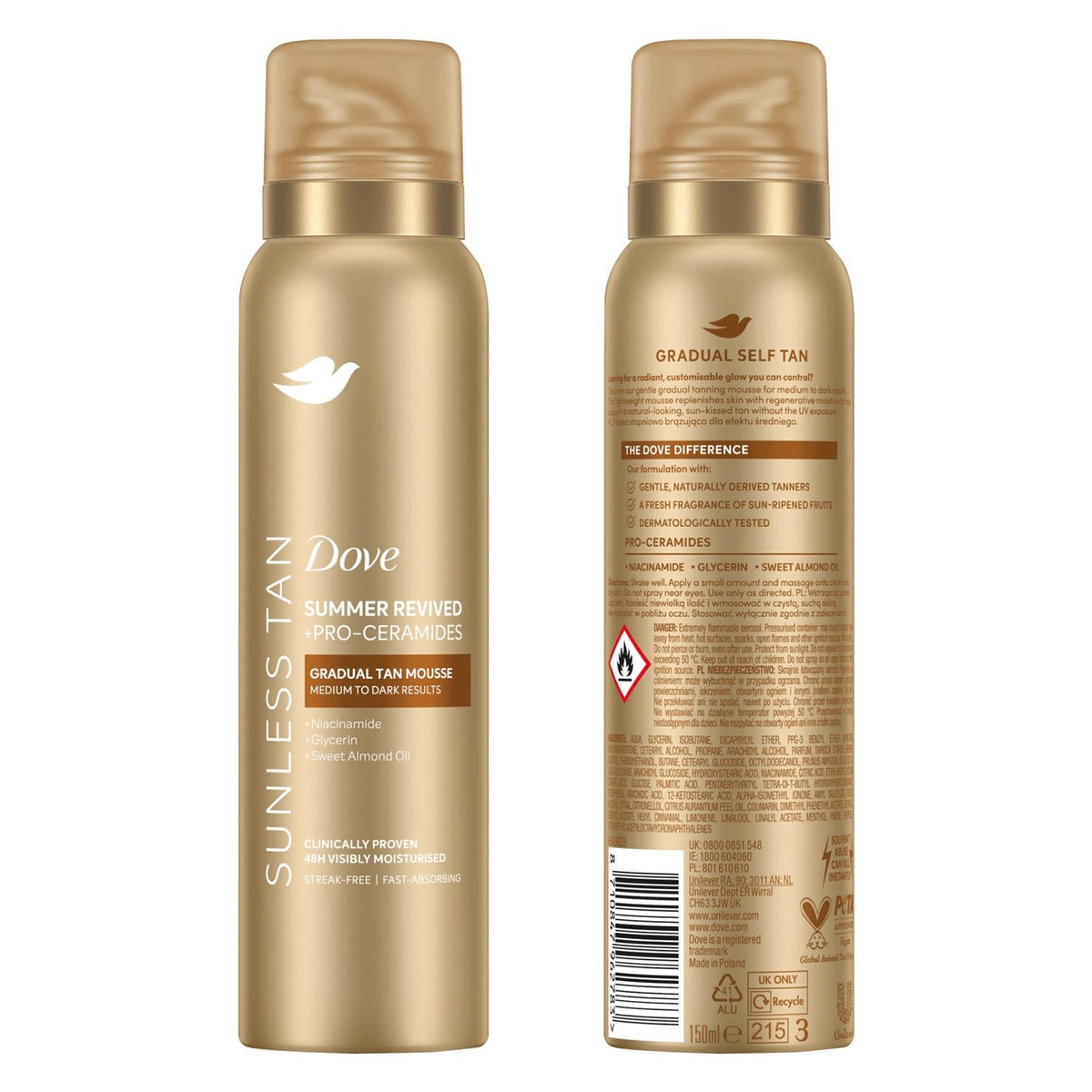 Derma Spa Summer Revived Self Tan Body Mousse, Medium To Dark, 150ml | Set of 4