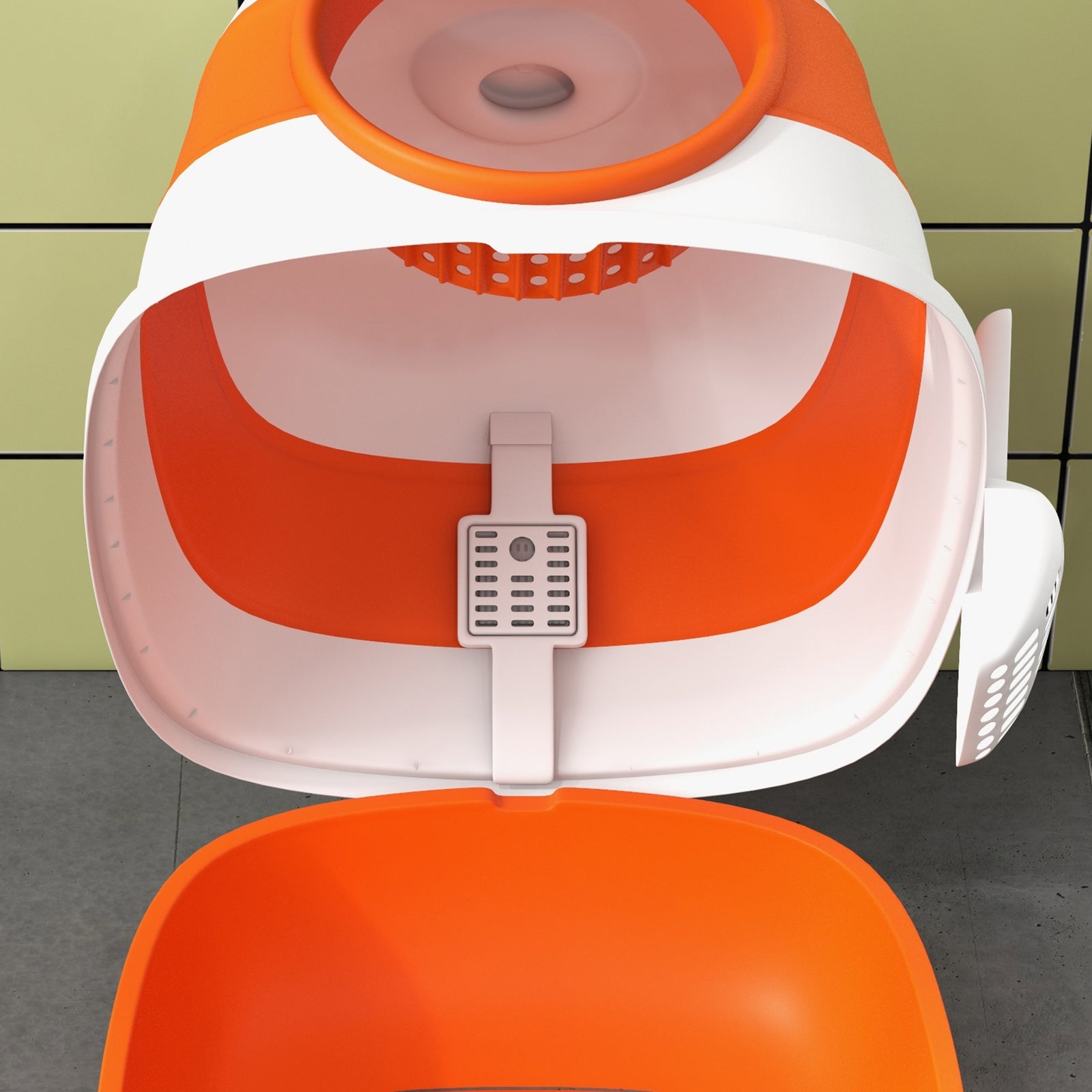 Foldable Cat Litter Tray W/ Lid, Deodorant, Scoop | Orange