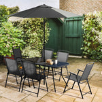 Garden Furniture Set W/ Parasol And Folding Chairs For Patio | 8 | Black