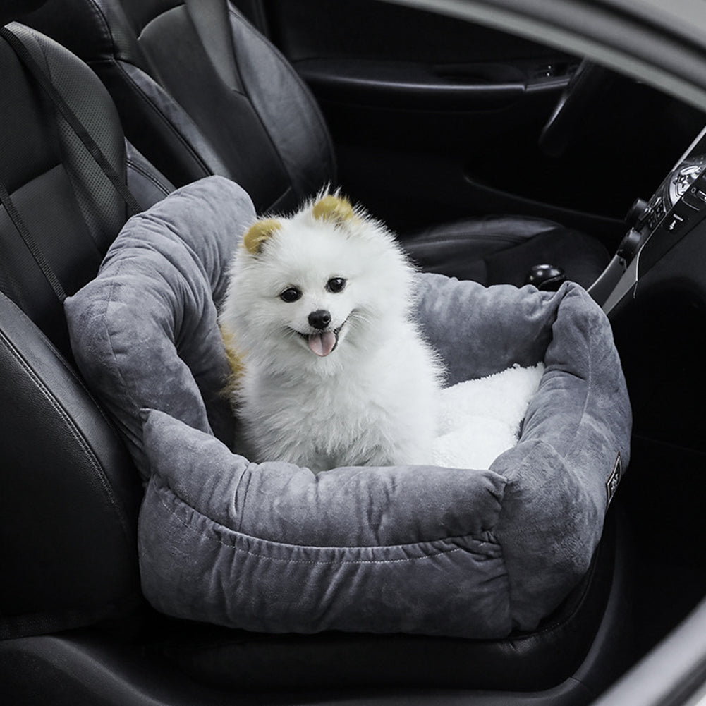 Cozy Dog Car Seat Bed With Storage Pocket And Adjustable Strap