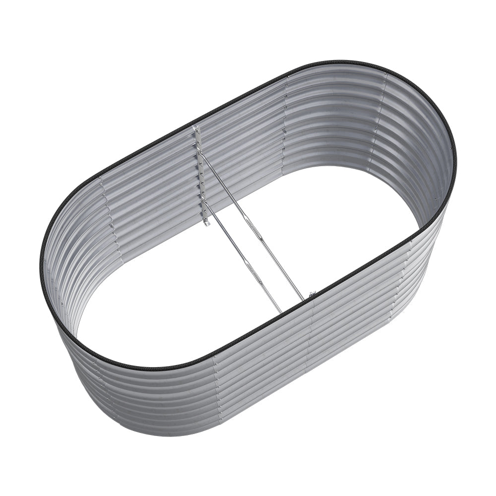160/240/320cm W X 80cm D X 80cm Height Gardens Plan Oval-shaped Galvanized Steel Raised Garden Bed With Safety Edging & Ground Stakes | Small | Galvanized Silver