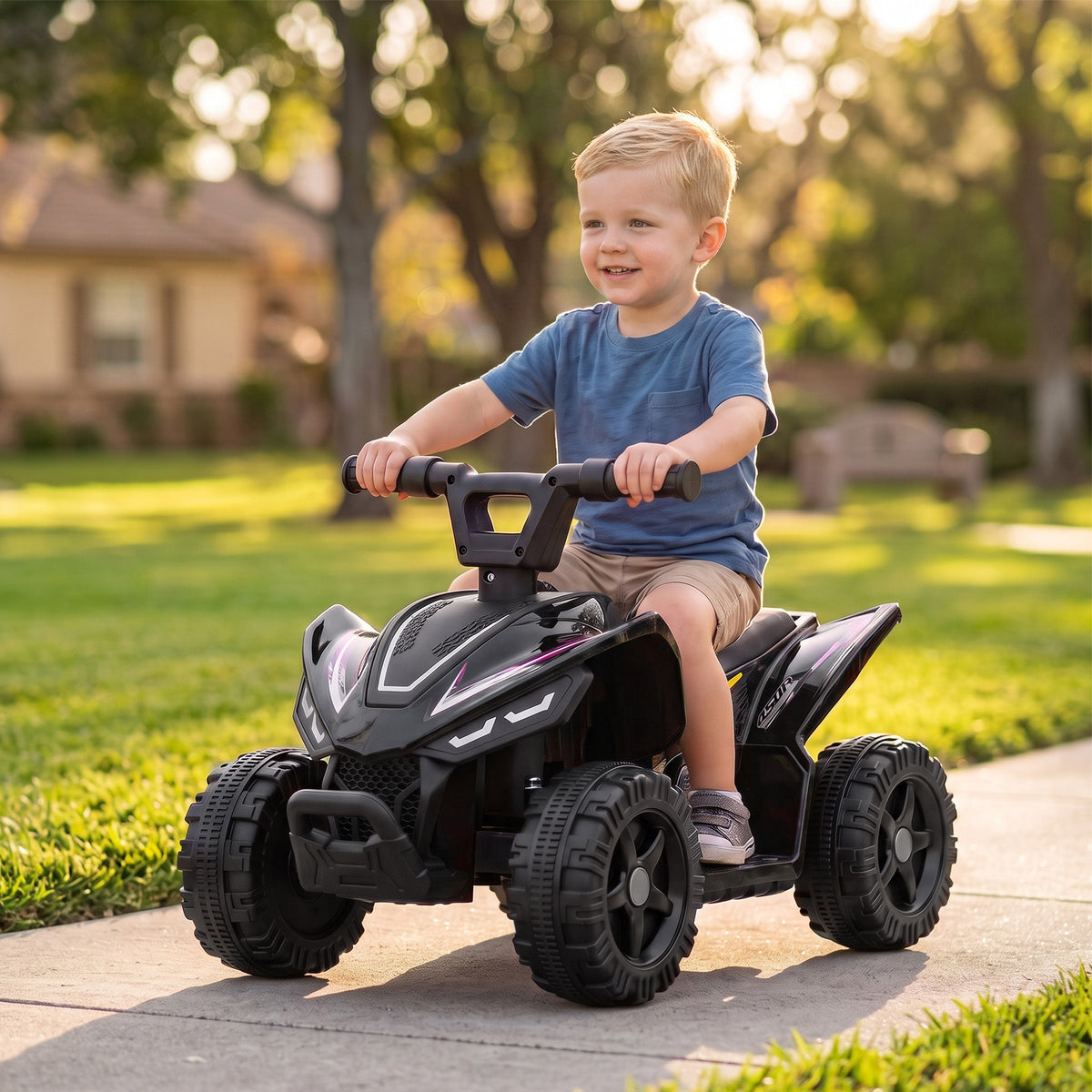 6v Electric Car, Kids Atv With Handlebar Button Control | Black