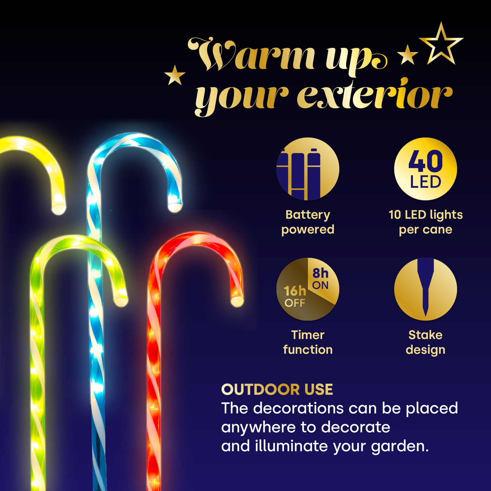Multi Coloured Candy Cane Led Pathway Lights 4 Pack