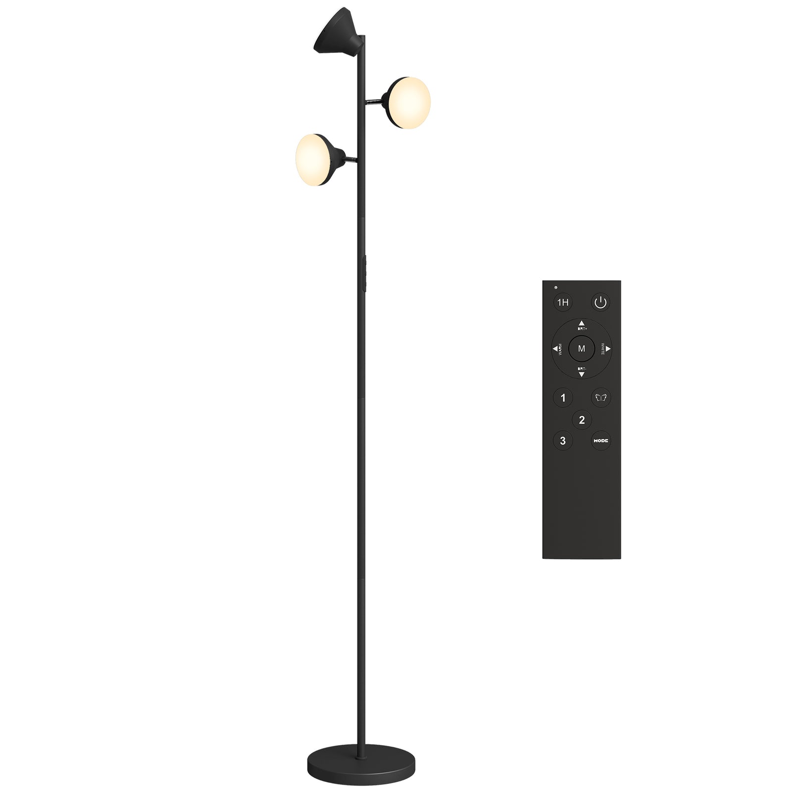 HOMCOM Rgb Floor Lamp With 3 Rotatable Head, Modern Standing Lamp, Black