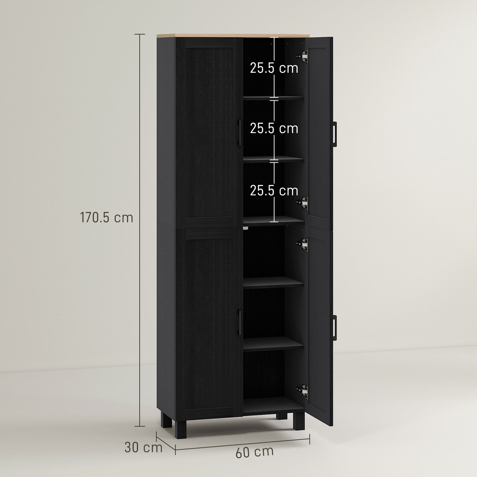 Modern Kitchen Cupboard Storage Cabinet With 4 Shelves | Black