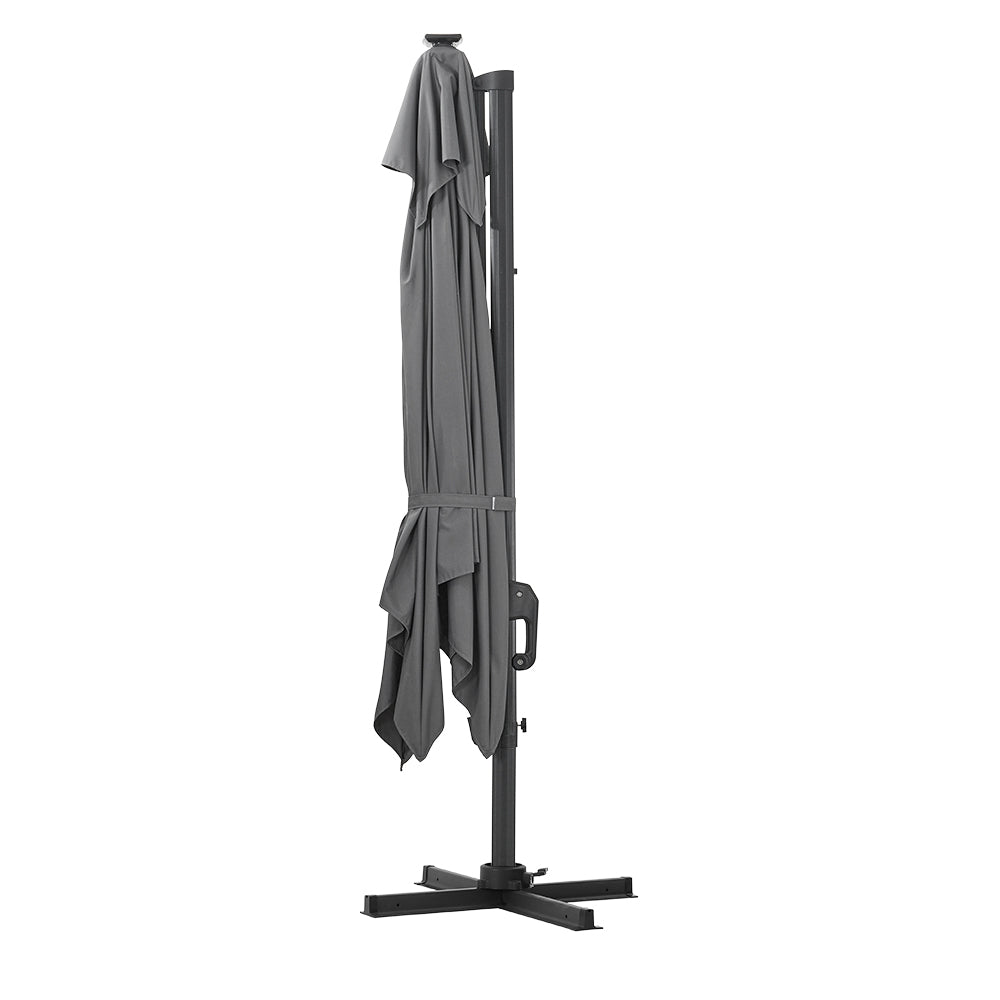 Double-tier 3m Square Solar Led Patio Umbrella Adjustable Height, 360° Rotation With Foot Pedal,cross Base Included