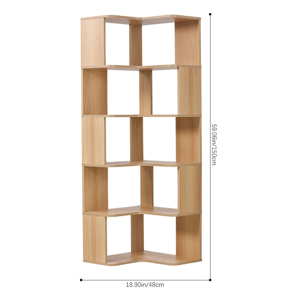 5-tier/6-tier Wooden L-shaped Corner Storage Shelf | Small Double | Natural