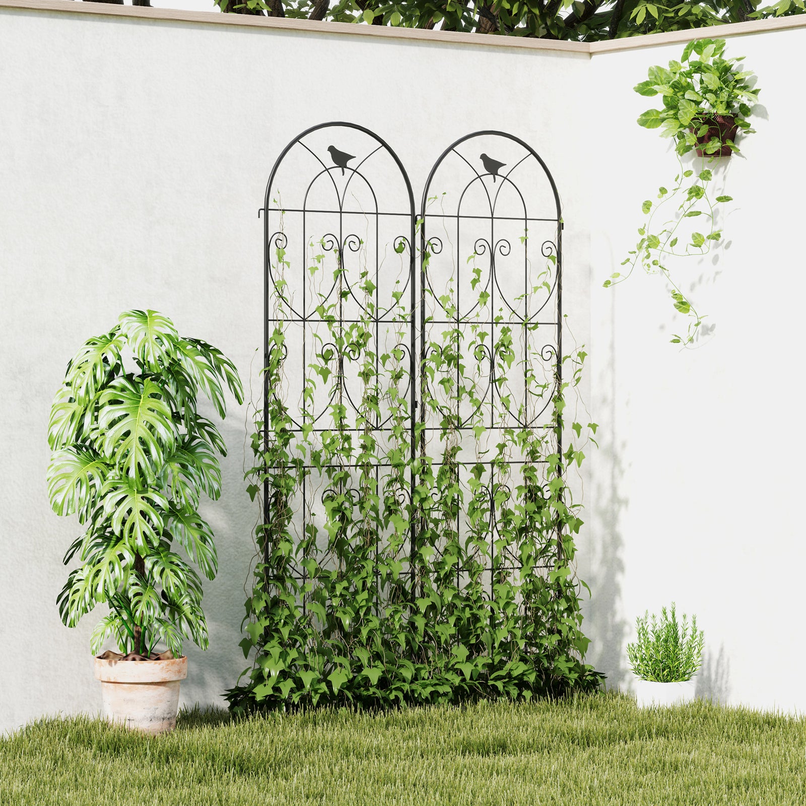 Outsunny Set Of 2 Metal Garden Trellis, Outdoor Trellis Panels, 180 X 50cm