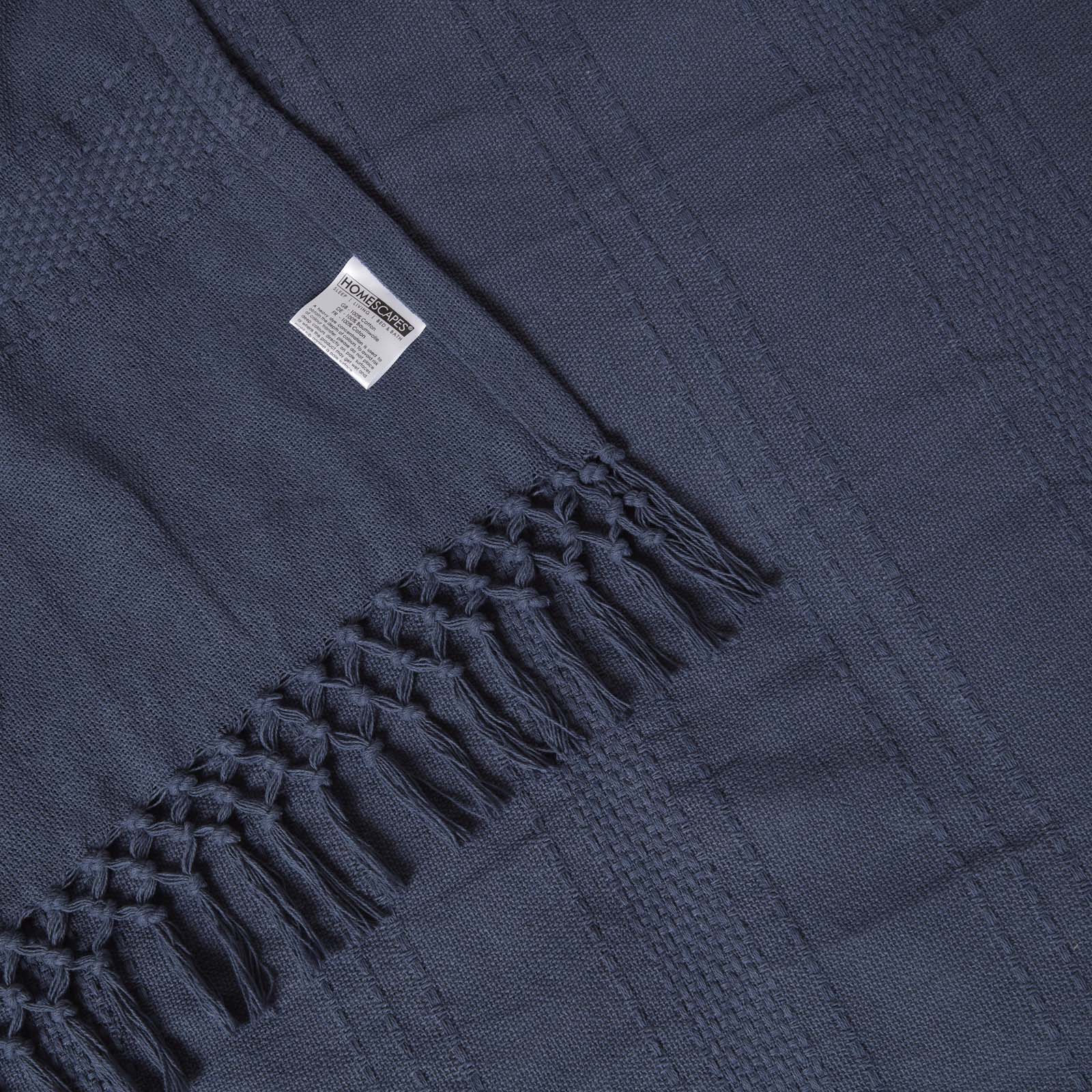 Kashi Cotton Throw With Tassels | 150cm x 200cm | Navy Blue