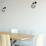 Cliff Black Wall Lamp 1xe27 Hand Made Matt Black Cage Style Lamps With Natural Wood Detail