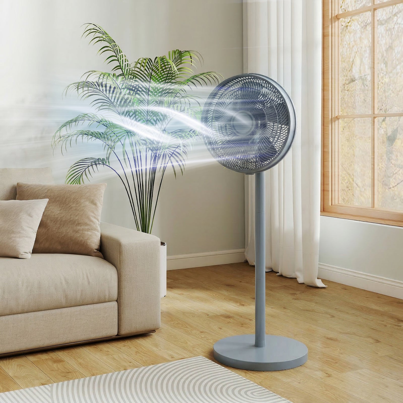 40 Cm Standing Pedestal Fan, Quiet Electric Cooling Floor Fan | Grey