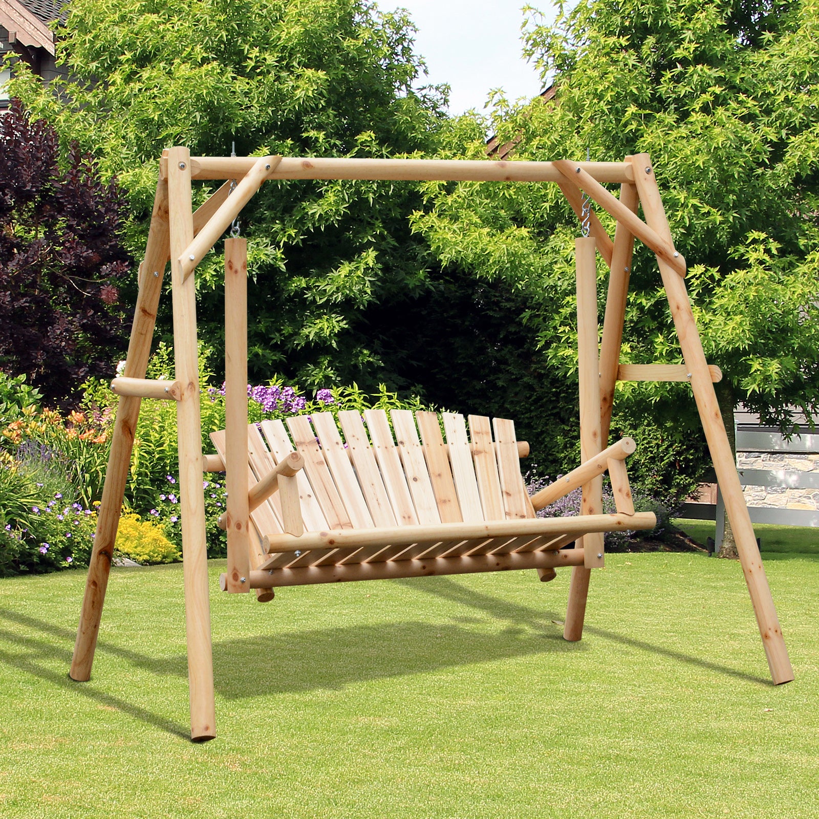 Outdoor 2 Seater Porch Swing Wooden Rustic Patio Bench