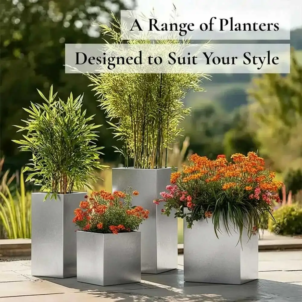 Zinc Galvanised Tall Square Planter | 40cm x 40cm x 100cm | Silver