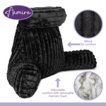 Luxurious Xl Reading Pillow Detachable Headrest, Soft Ribbed Faux Fur, Memory Foam Cuddle Cuddle Cushion Backrest | XL | Black
