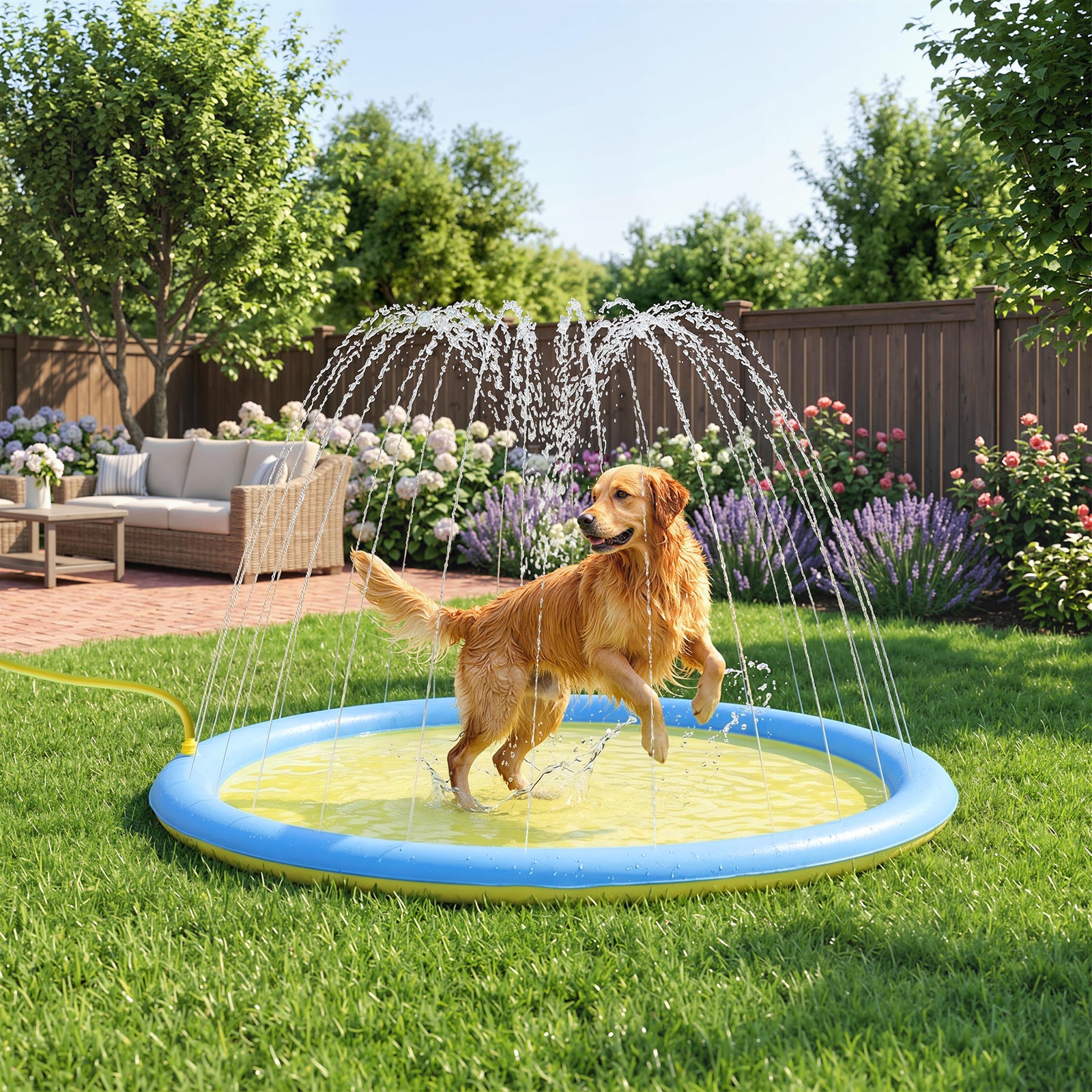 Splash Pad Sprinkler For Pets Dog Pool Non-slip Outdoor | 170cm | Yellow