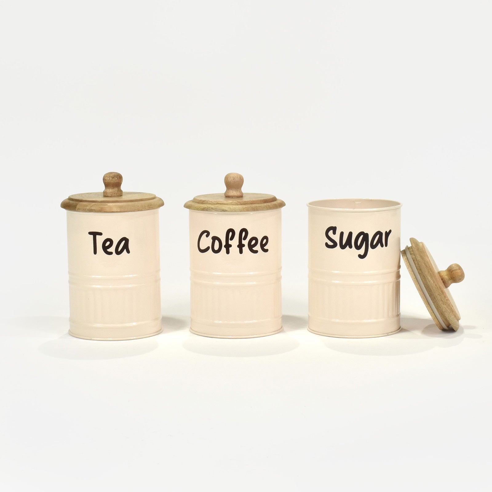 Set Of 3 Cream Tea, Coffee, Sugar Canisters