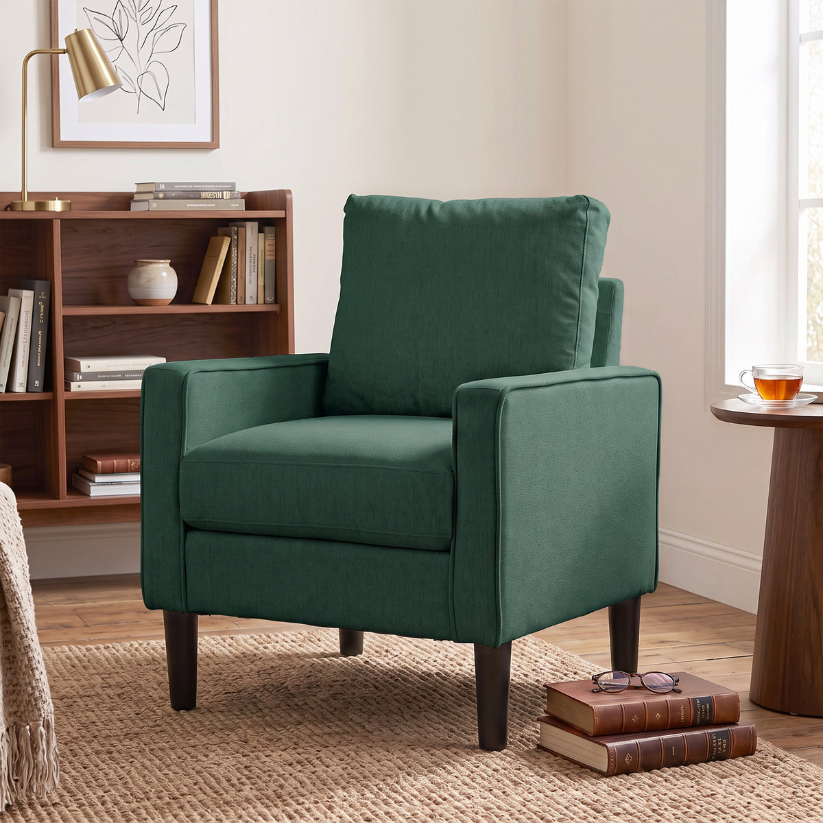 Removable Pillow Linen Accent Chair | Dark Green