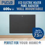 Electric Panel Heater Eco Radiator Grey Wall Mounted & Freestanding Thermostat Control & Setback Timer Lot 20 | 600w | Grey