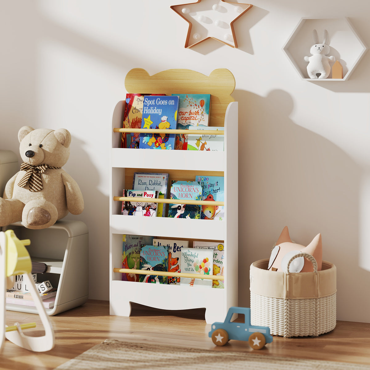 AIYAPLAY 3 Tier Kids Bookshelf Bear Theme Children Bookcase