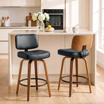 Bar Stools Set Of 2, 360 Swivel Padded Seat, Curved Wood Legs, Black