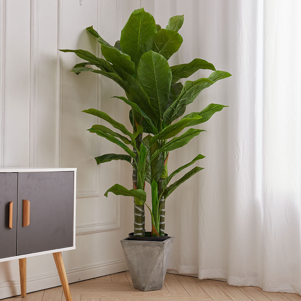 190cm H Artificial Tropical Plant With Large Green Leaves In Black Pot Indoor Decorative Tree