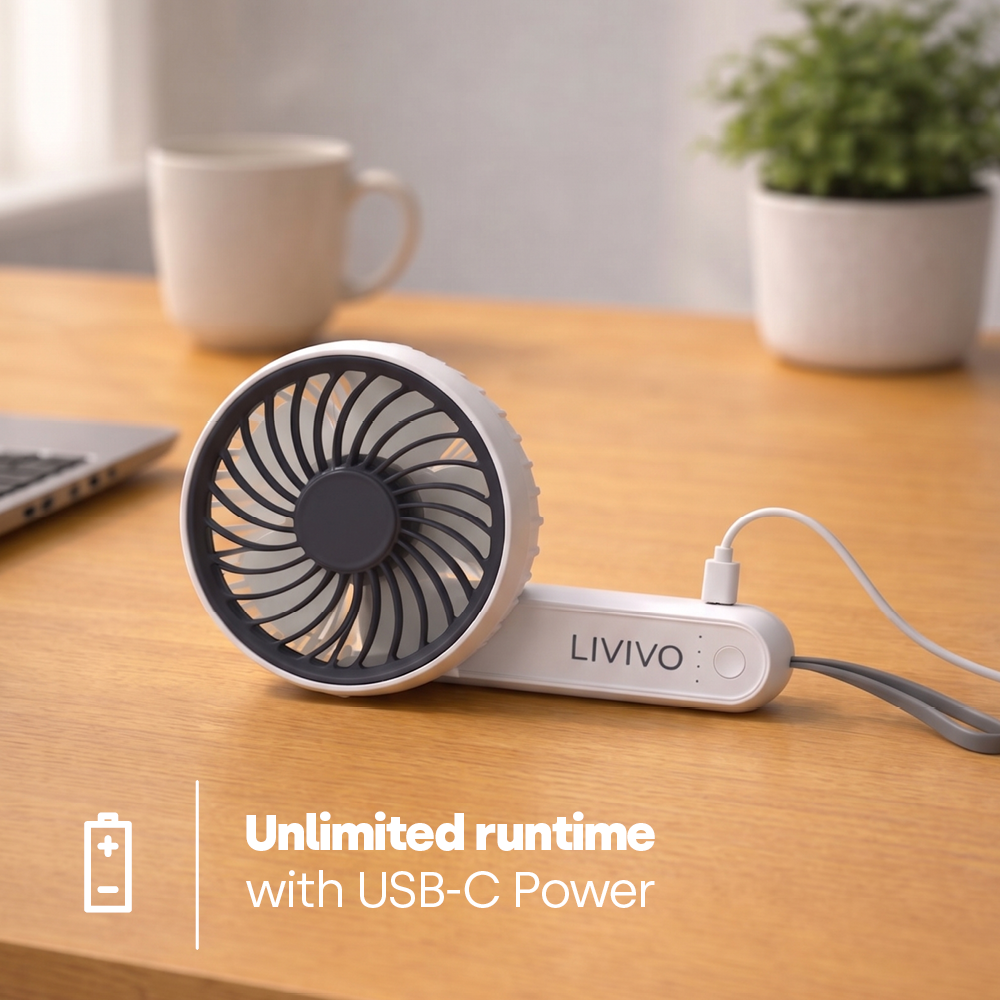 Handheld Mini Fan - 3 Speed Settings Rechargeable Type-c Usb | White