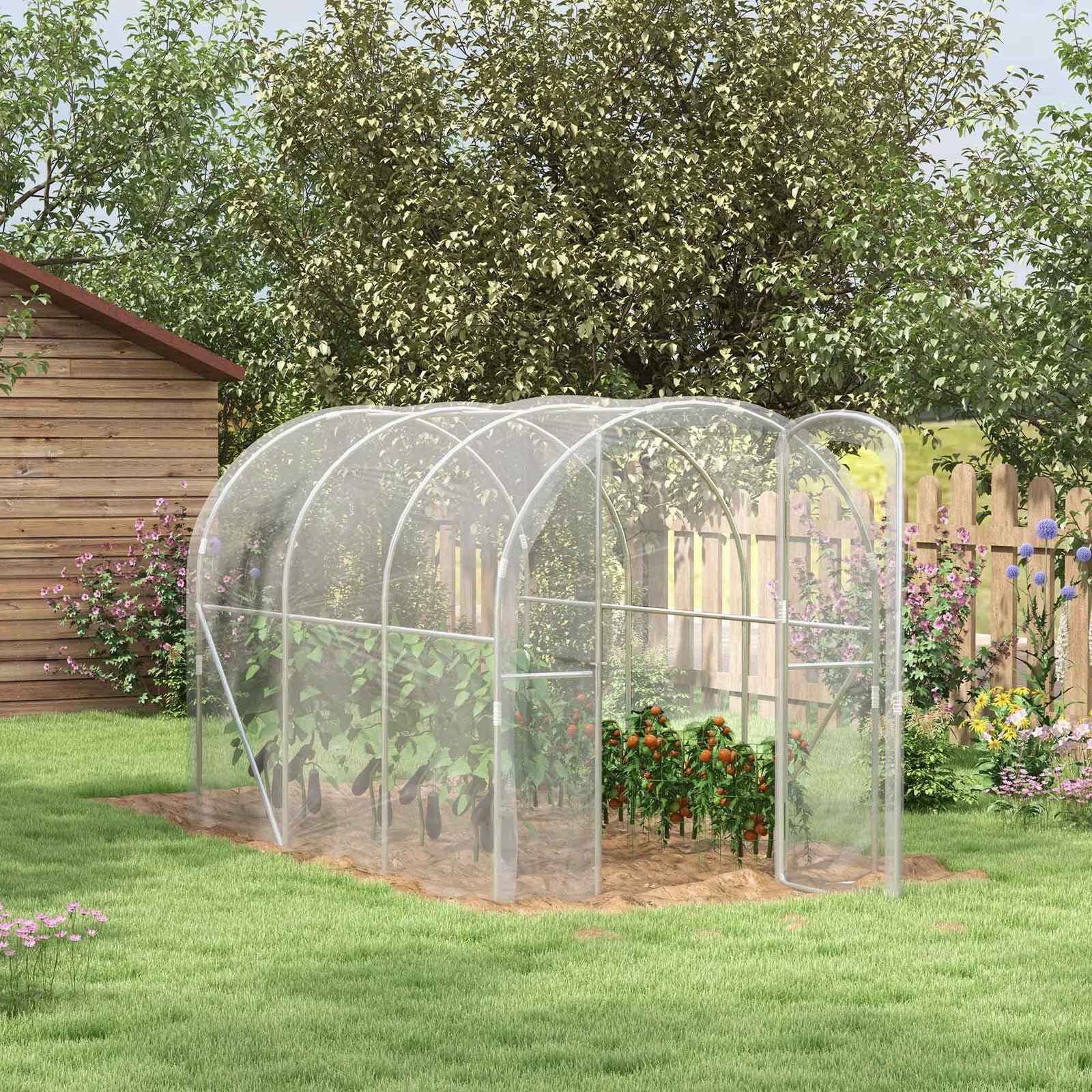 Walk-in Polytunnel Greenhouse W/ Pe Cover 3x2x2m