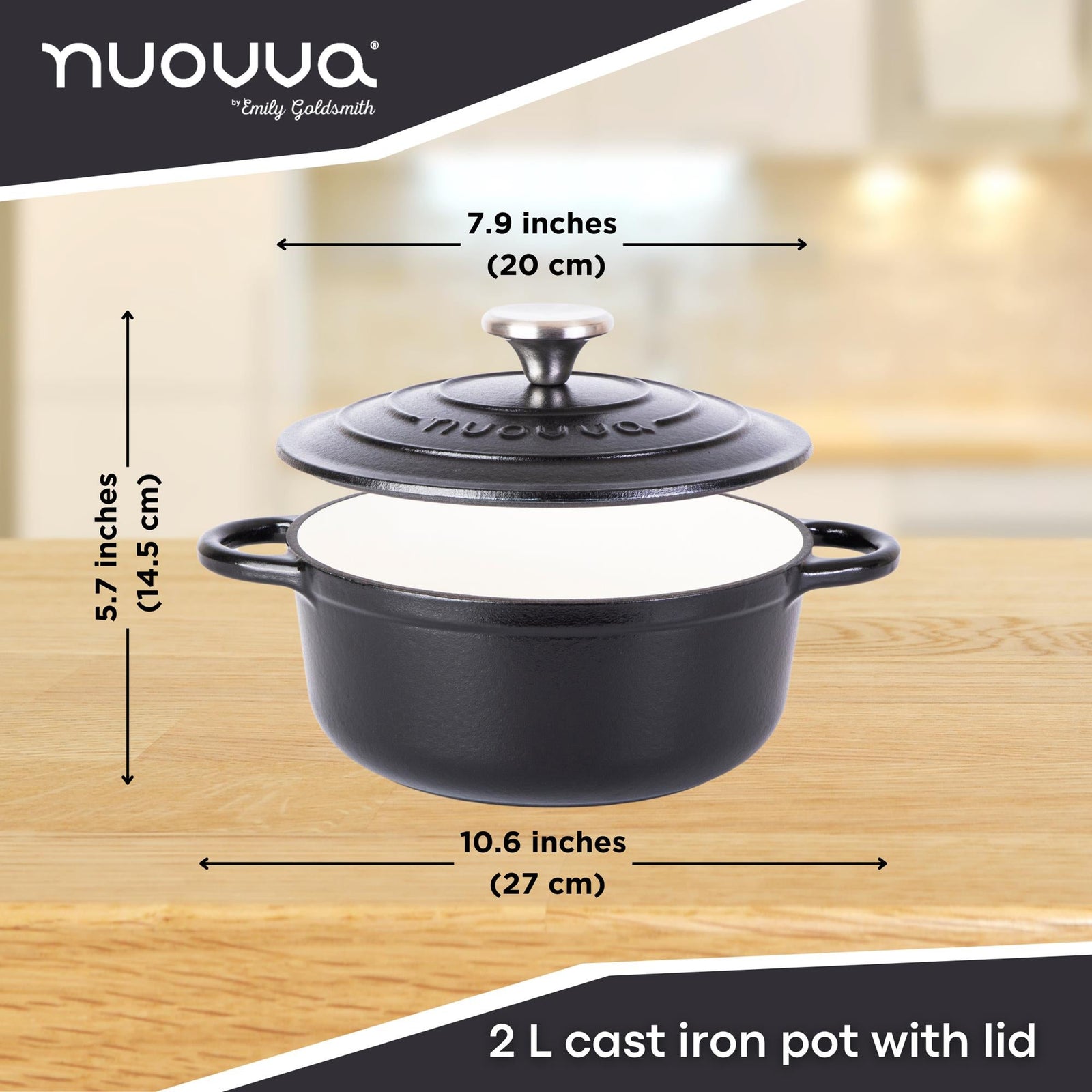 Cast Iron Dutch Oven Casserole Pot With Lid - 20cm (2l)  | Black