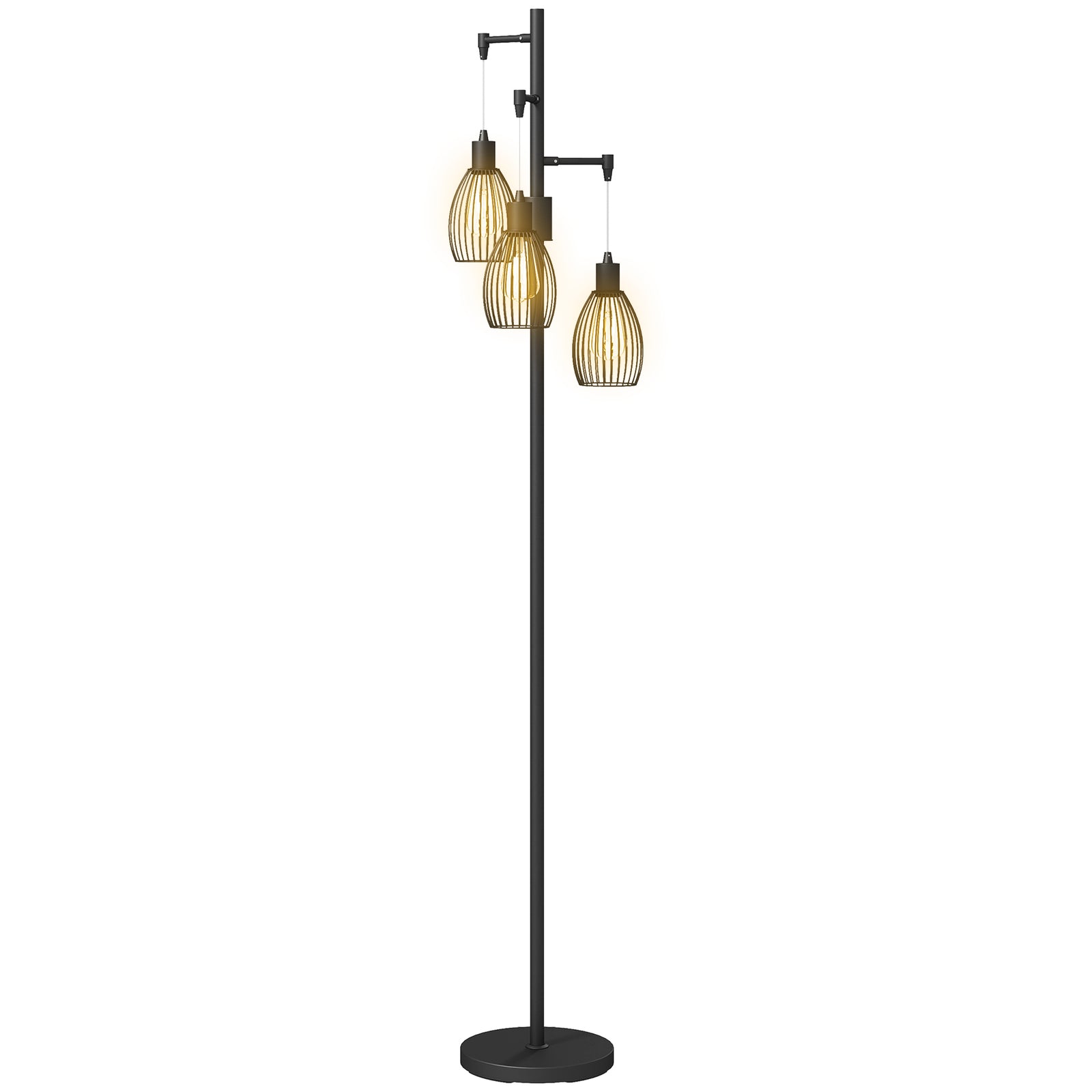 HOMCOM Industrial 3-light Floor Lamp Dimmable Led Standing Lamp, Black