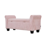 Corduroy Upholstered Storage Bench With Armrests | Pink
