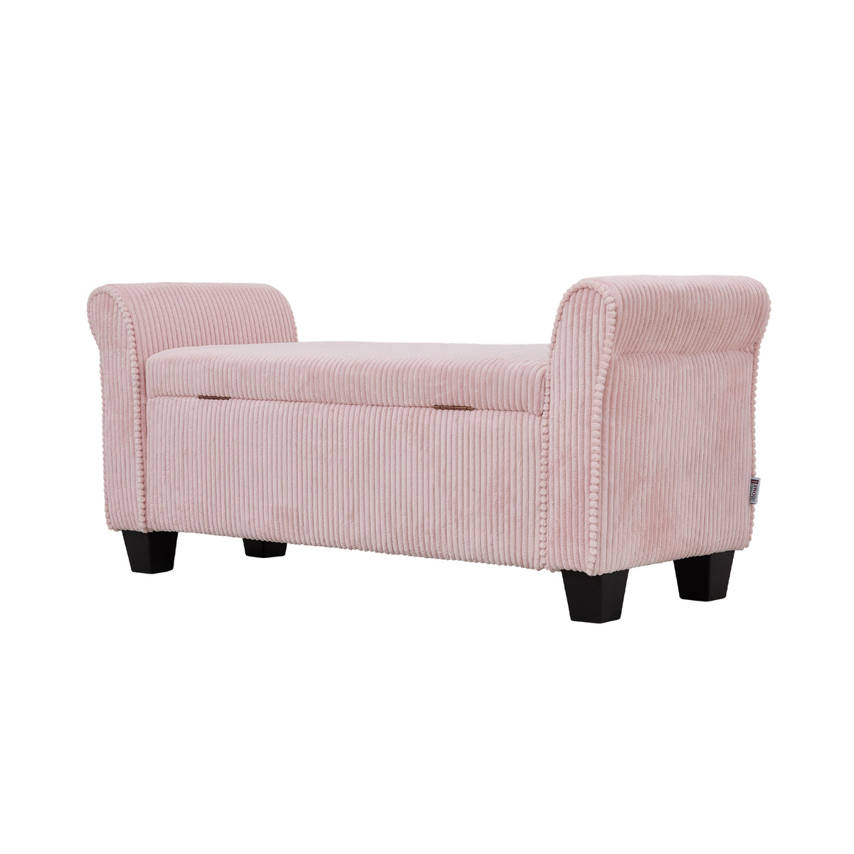 Corduroy Upholstered Storage Bench With Armrests | Pink
