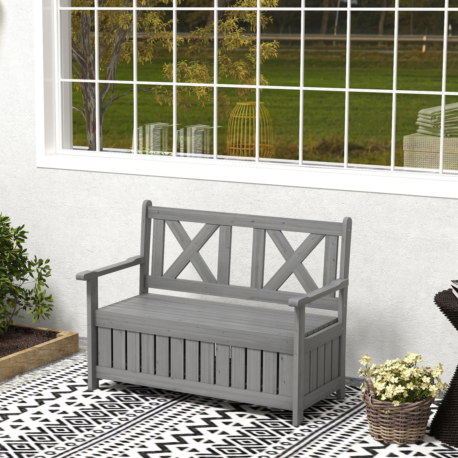 Wood Storage Garden Bench For Patio Outdoor Seating