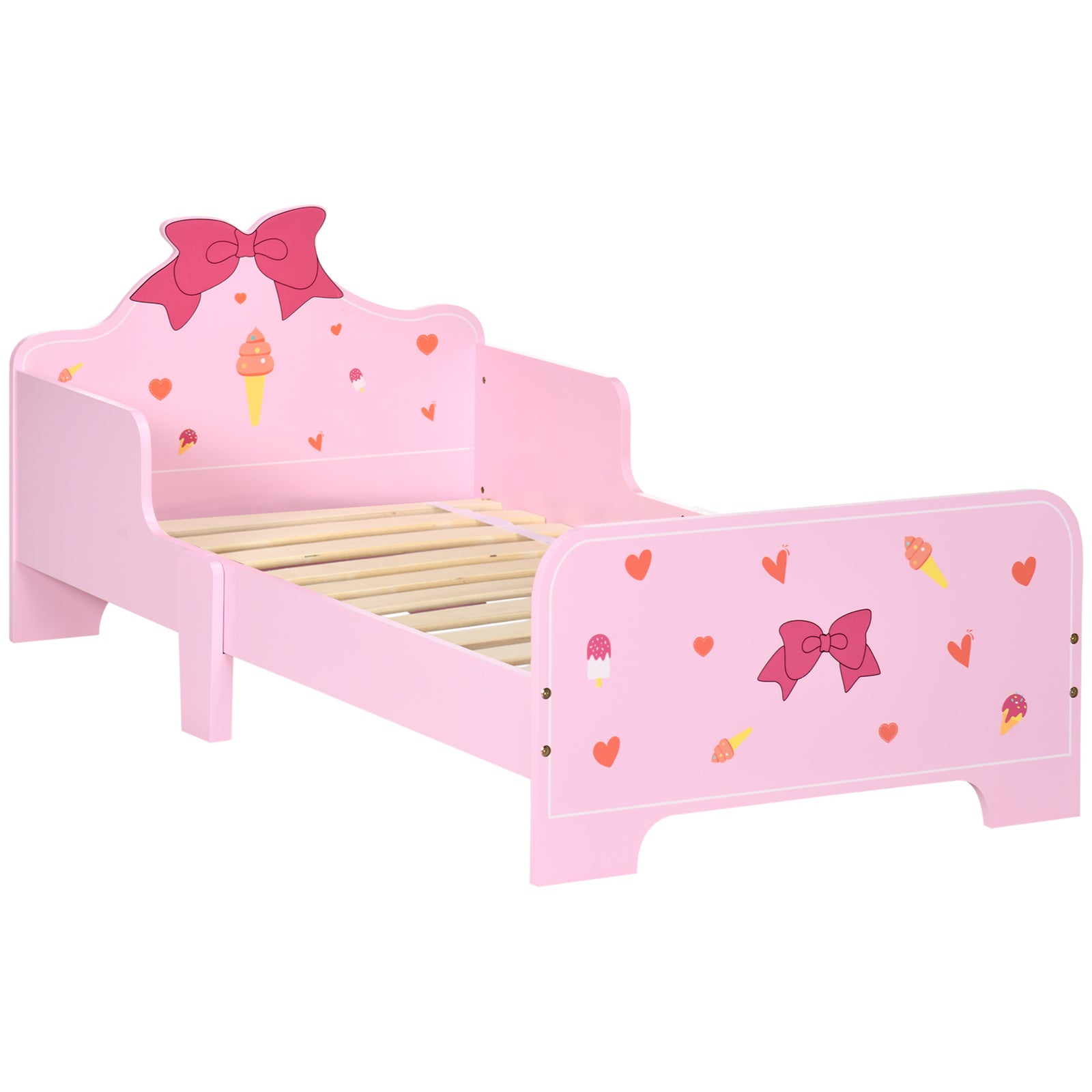 Princess-themed Kids Toddler Bed With Cute Patterns, Safety Rails - Pink | Pink